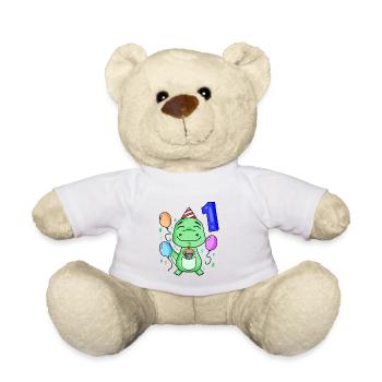 1 Jahr alt - Einschulung - Dinosaurier Motiv Dino - Teddy - Weiß - Vorne
