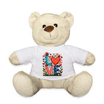 LOVE- Herzen und Blumen - Teddy - Weiß - Vorne