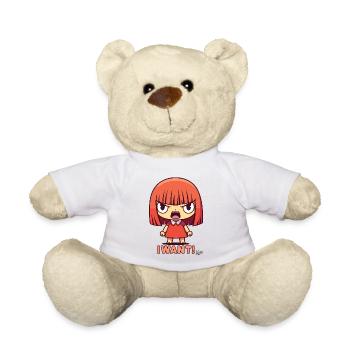 Niedliches Tsundere-Cartoon Mädchen: Ich will - Teddy - Weiß - Vorne
