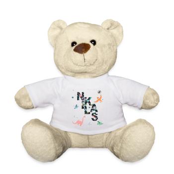 NIKLAS - Beautiful boy name with dinosaur - Teddy Bear - white - Front