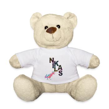 NIKLAS - Beautiful boy name with dinosaur - Teddy Bear - white - Front
