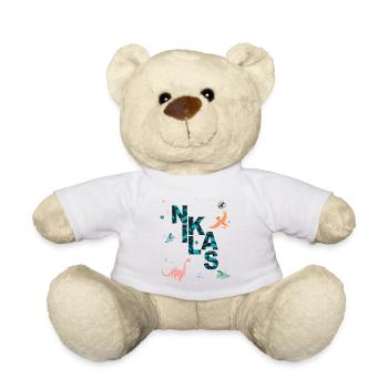 NIKLAS - Beautiful boy name with dinosaur - Teddy Bear - white - Front