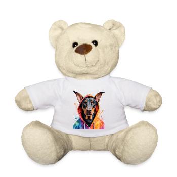 Dobermann Hoodie Hund Bunt Lustig Tier Print - Teddy - Weiß - Vorne