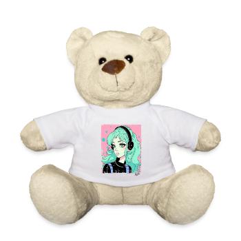 Cartoon Mädchen hört Musik - Teddy - Weiß - Vorne