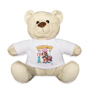 1er anniversaire fille équitation - Nounours - blanc - Devant