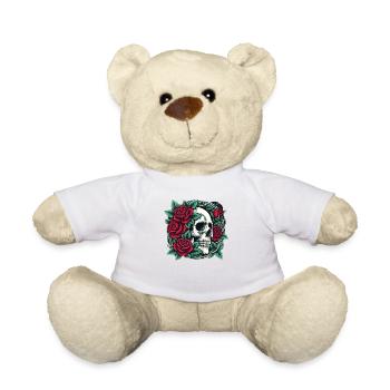 Skelett Totenkopf Rose Retro Rose Lover Grafik - Teddy - Weiß - Vorne