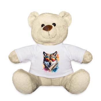Wolf Sunglasses Colorful Animal Design Print - Teddy Bear - white - Front
