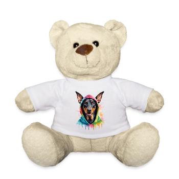Dobermann Hoodie Hund Bunt Lustig Tier Print - Teddy - Weiß - Vorne