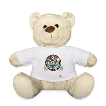 Einer geht noch, Daumen hoch Dirndl Mädel mit Bier - Teddy - Weiß - Vorne