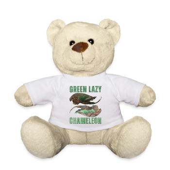 Green Lazy Chameleon T-Shirt Design - Teddy Bear - white - Front