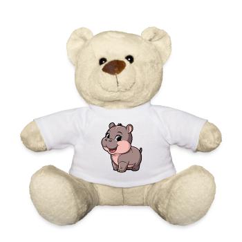 Cute Moo Deng Hippo Cartoon Design - Teddy Bear - white - Front