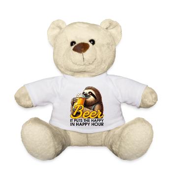 Happy Hour Bier Faultier Geschenk - Teddy - Weiß - Vorne