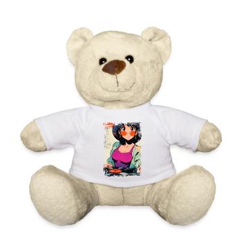 Anime DJ Mädchen mit Schallplatte - Teddy - Weiß - Vorne
