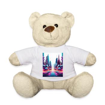 Futuristic Neon Skyline – Sci-Fi Cityscape Art - Teddy Bear - white - Front