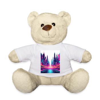 Neon Futuristic Cityscape – Sci-Fi Cyberpunk Art - Teddy Bear - white - Front