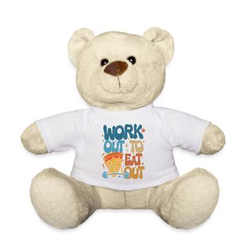 Work Out to Eat Out â Groovy Gym Pizza Design - Teddy Bear - white - Front