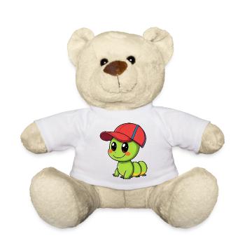 Happy caterpil in Baseball Cap - Cute Illustration - Teddy Bear - white - Front