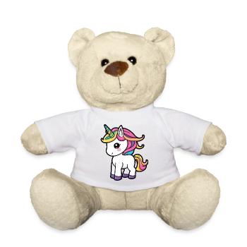 Cartoon Unicorn with Rainbow Mane - Teddy Bear - white - Front