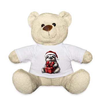 Christmas sloth with Santa hat & gift - Teddy Bear - white - Front