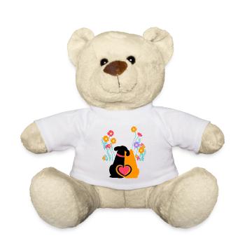 Chien Chat Coeur Animaux Amis Fleurs - Nounours - blanc - Devant