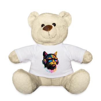 Katze Sonnenbrille Kopfhörer Musik Bunt DJ Katzen - Teddy - Weiß - Vorne