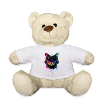 Katze Sonnenbrille Kopfhörer Musik Bunt DJ Katzen - Teddy - Weiß - Vorne