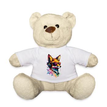Fuchs DJ Kopfhörer Bunt Regenbogen Musik Füchse - Teddy - Weiß - Vorne