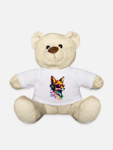 Fuchs DJ Kopfhörer Bunt Regenbogen Musik Füchse - Teddy - Weiß