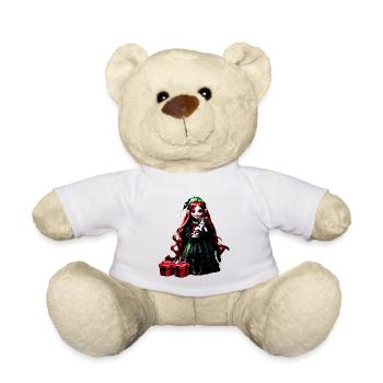Christmas elf with kitten. - Teddy Bear - white - Front