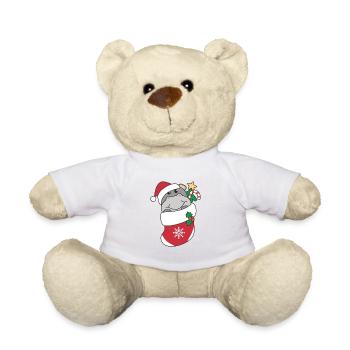 Cute Hippo in Christmas Sock for Christmas Hippo - Teddy Bear - white - Front