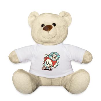 Trauriges Ei stellt sich Ei-Freund im Himmel vor - Teddy - Weiß - Vorne
