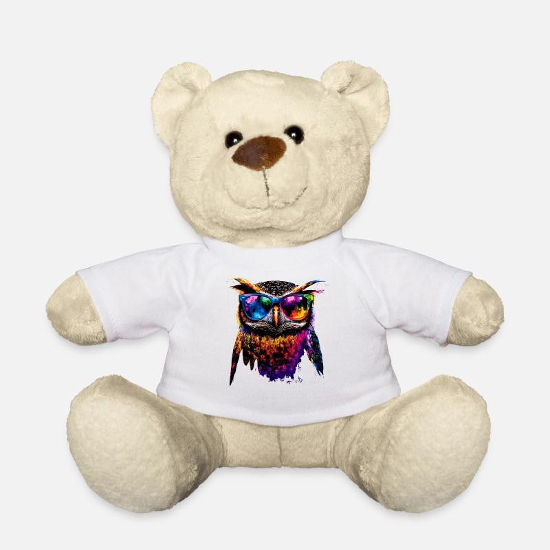 Eule Bunt Regenbogen Farben Kauz Uhu Owl Eulen - Teddy - Weiß