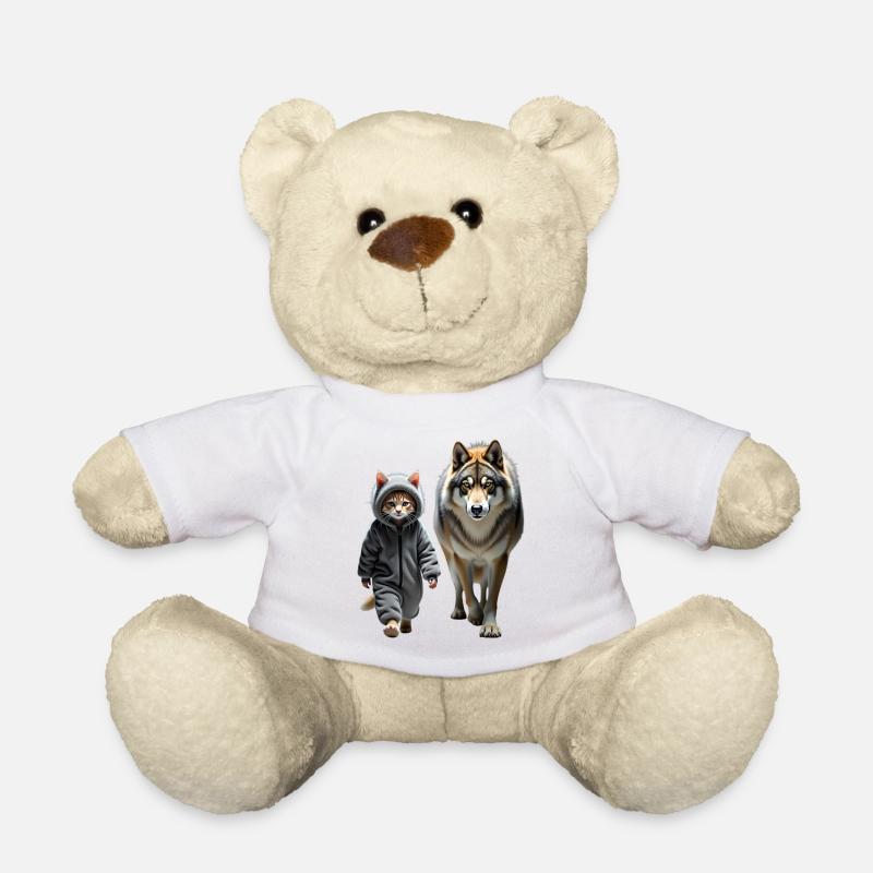 Katze und Wolf gehen zusammen - Teddy - Weiß