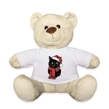 Black Cat Santa Hat Bombay Cat - Teddy Bear - white - Front