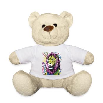 Colorful Abstract Lion Bold Vibrant Wildlife Art - Teddy Bear - white - Front