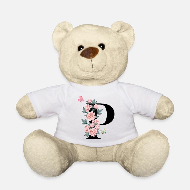 Lettre p fleurs rose - Nounours - blanc