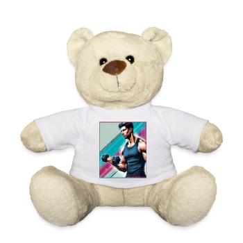 Homme musclé avec un haltère - Nounours - blanc - Devant