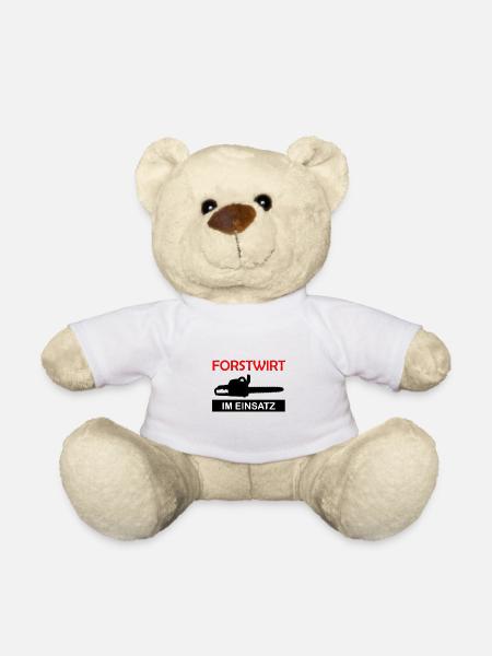 Forstwirt im Einsatz Kettensäge Waldarbeiter - Teddy - Weiß