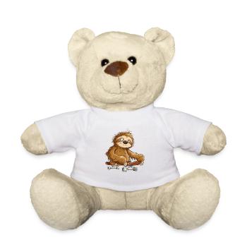 Sloth With Skateboard Cartoon - Teddy Bear - white - Front