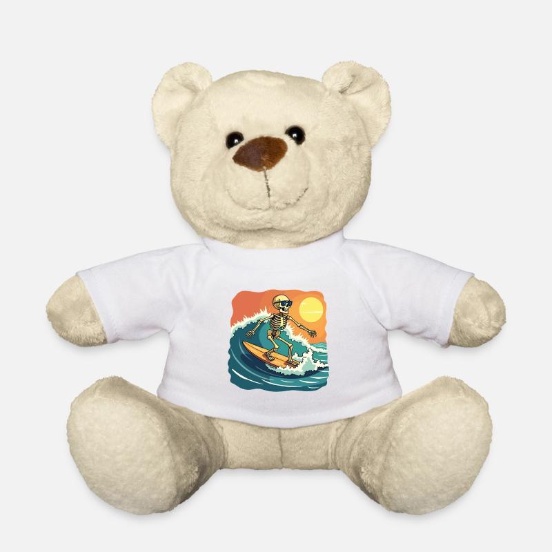 Plage Vacances Mer Été Soleil Surf Skeleton Fun - Nounours - blanc