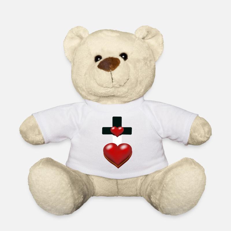 Cross Crosses Heart Hearts - Teddy Bear - white
