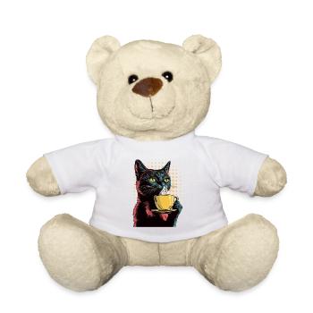 Chat Vintage avec Café - Style Pop Art - Nounours - blanc - Devant