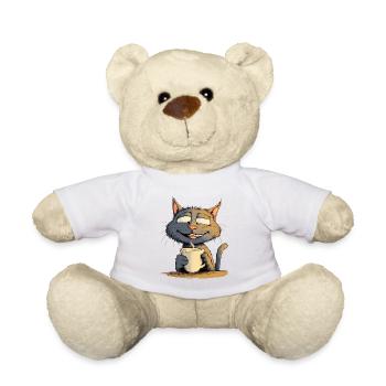 Chat satisfait avec du café - Style BD - Nounours - blanc - Devant