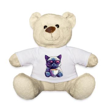 Coole Katze mit Brille & Kaffee-Flair - Teddy - Weiß - Vorne