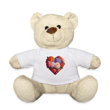 Heart of Lush Blossoms - Colorful Floral Art - Teddy Bear - white - Front