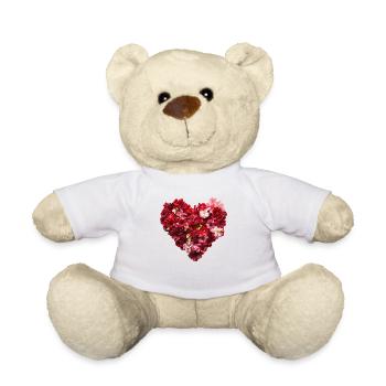Heart of Red Blossoms - Passionate Flower Pr - Teddy Bear - white - Front
