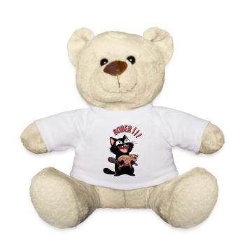 Hyper cat calls "Bober!!" – Animal freak out - Teddy Bear - white - Front