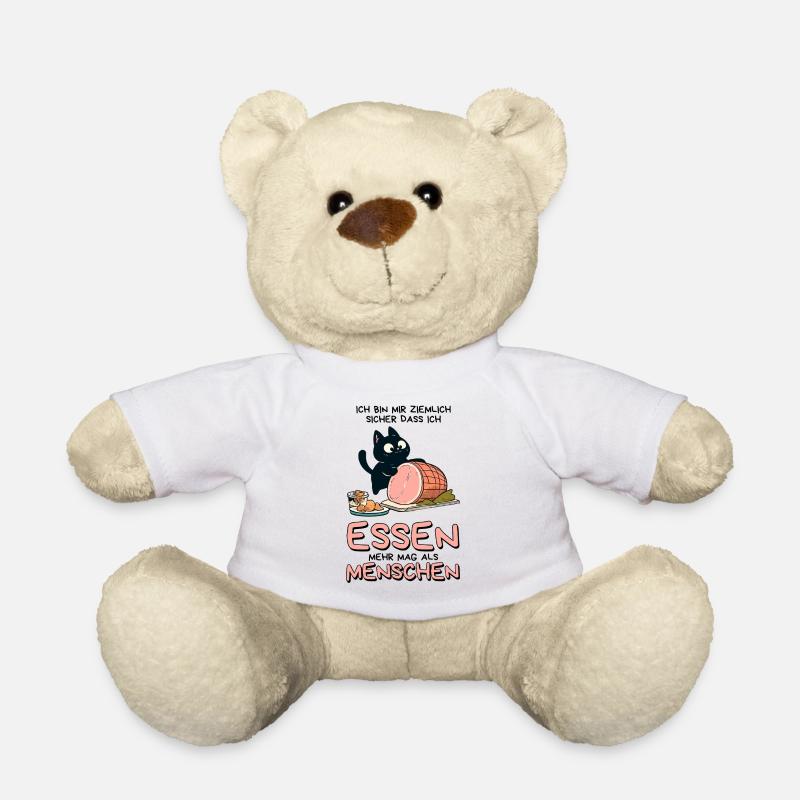 Lieber Essen als Menschen - Süße Schwarze Katze - Teddy - Weiß