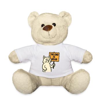 Sad cat with "The end is near" - Teddy Bear - white - Front
