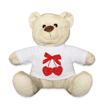 Cerises cœur rouge - Nounours - blanc - Devant